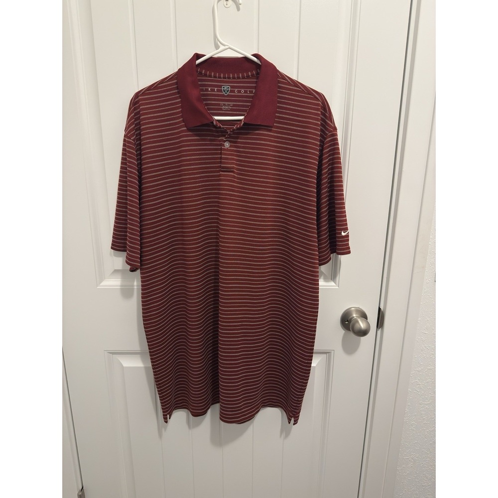 Nike Golf Mens XL Burgundy Maroon Striped Short Sleeve Polo Shirt Pique Knit
